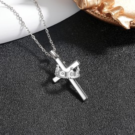 ZLILIJAN Crown Cross Necklace for Women 925 Sterling Silver Dainty Crown Necklace Cross Necklace with Crown First Communion Necklace Jewelry Gifts