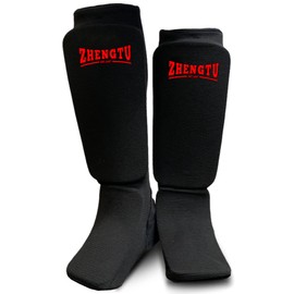ZHENGTU Legers, Boxing, Foot Support, Kickboxing, Leg Guard, Shin Guards, 1.2 inches (3 cm) Thick Inner Material, Shock Absorption, Martial Arts, Karate, Protective Gear (L, Black)