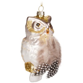 BRUBAKER Owl Gold - Hand-Painted Glass Christmas Bauble with Feathers - Mouth-Blown Christmas Tree Decoration Figures Funny Decorative Pendant Tree Ball - 10.8 cm