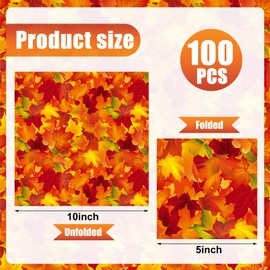 100 PCS Fall Leaves Cocktail Napkins Maple Leaves Paper Napkins Disposable 3-ply Fall Leaf Beverage Napkins for Thanksgiving Autumn Harvest Birthday Party Supplies, 5 x 5 Inch