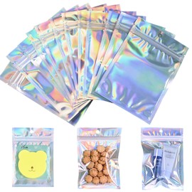 4"X6"120Pcs Resealable Holographic Bag for Small Business&Personal, Reusable Smell Proof Mylar Bags with Clear Window Ziploc Foil Pouch for Packaging,Jewelry,Nail Art,Makeup,Candy,Snack,Nuts,Cookies