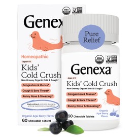 Genexa Genexa Kids' Cold Crush | Multi-Symptom Cough & Cold Relief for Children | Delicious Organic Acai Berry Flavor | Certified Organic & Non-GMO | Homeopathic Remedy Made Clean | 60 Chewable Tablets