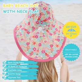 Pesaat Baby Sun Hat, for Girls with UV Protection, Sun Hat, Baby Boy, with Neck Protection, Summer Hat, Children Baby Hat, Summer - Umbrella. Daisies