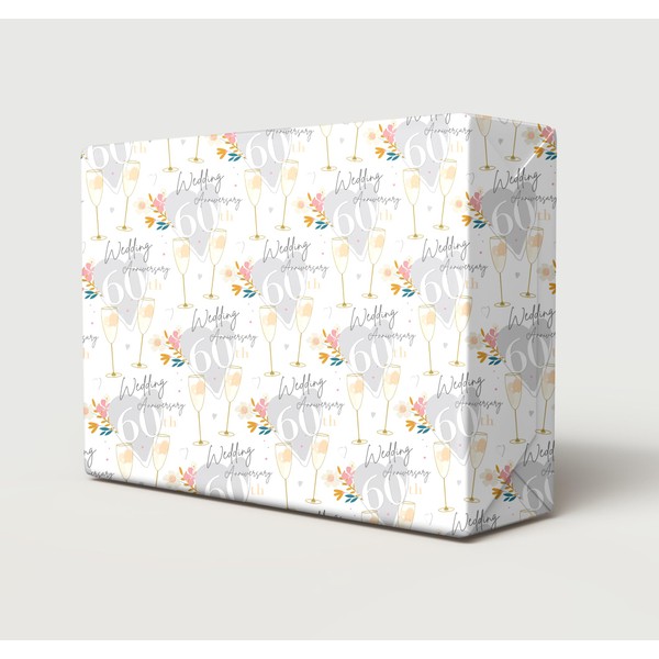 2 Sheets 60th Diamond Wedding Anniversary Wrapping Paper Beautiful Classy
