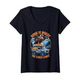 Womens Eagle Overlanding Adventure Outdoor Explorer Camper Nature V-Neck T-Shirt