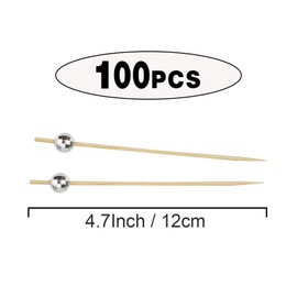 Cocktail Skewers Christmas, Pack of 100 Cocktail Decoration Christmas, Christmas Wooden Toothpicks, Christmas Fruit Skewers, Skewers Finger Food for Christmas, Birthday, Party Decoration (Silver)