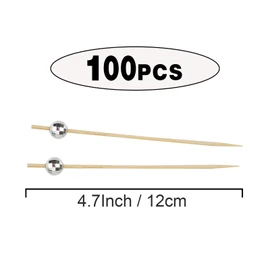 Cocktail Skewers Christmas, Pack of 100 Cocktail Decoration Christmas, Christmas Wooden Toothpicks, Christmas Fruit Skewers, Skewers Finger Food for Christmas, Birthday, Party Decoration (Silver)