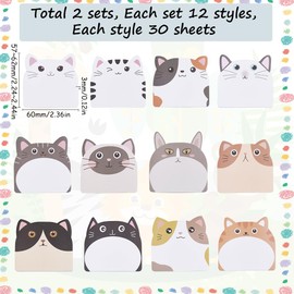 SOFPLATE 720Pcs Kitty Sticky Notes Animal Shaped Notepads Bulk Assorted Cat Self-Stick Kawaii Cartoon Writing Reminder Page Markers Flags Cute Memo Pads for School Classroom Wall Home Office Planning