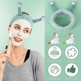 WLLHYF Spa Headband Face Makeup Microfiber Soft Coral Fleece Head Wrap Snail Cartoon Cute Hair Accessories Elastic Skin Care Headband for Women Face Wash (Green)