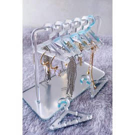 XINZHIDA Earring Hanger Rack with 8 Mini Coat Hangers, Acrylic Earring Holder Display Stand, Ear Studs Hanging Earrings Organizer For Women Girls, Silver