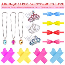 18-Inch Doll Clothes and Accessories - 6 Pack Princess Dress Set Complete with Crowns, Necklaces, Gloves, and Headbands fits 18in Girl Dolls