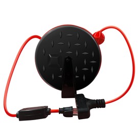 YOJOE 30 Ft Retractable Extension Cord Reel, 16/3 SJTW Power Cord with 3 Electrical Outlets and 10 Amp Circuit Breaker, Ceiling or Wall Mount, Adjustable Stopper,Red