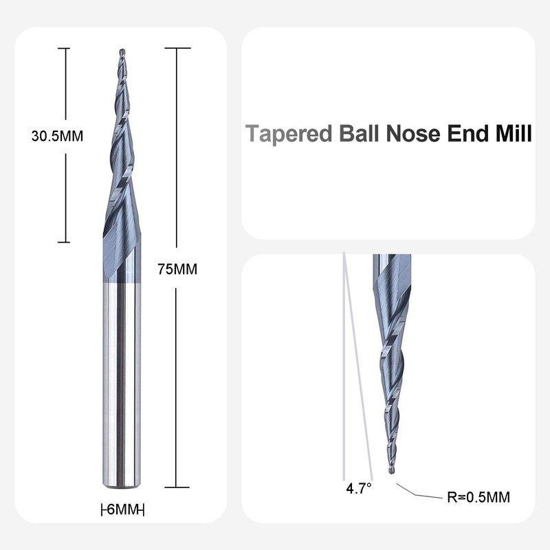 SpeTool Tapered Ball Nose End Mill 0.5 Radius 6mm Shank