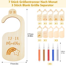 Ysimple Pack of 15 Wooden Baby Size Dividers - Clothes Sizes Baby Clothing Separator with Graffiti Pen, Wardrobe Sign Clothing Sizes Size Divider Baby Announcement Sign Wood by Month