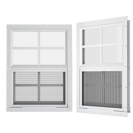 WRISIN 2 Pack Shed Windows 18" W x 23" H Flush Mount, White Household Windows for Playhouses, Barns, Chicken Coop