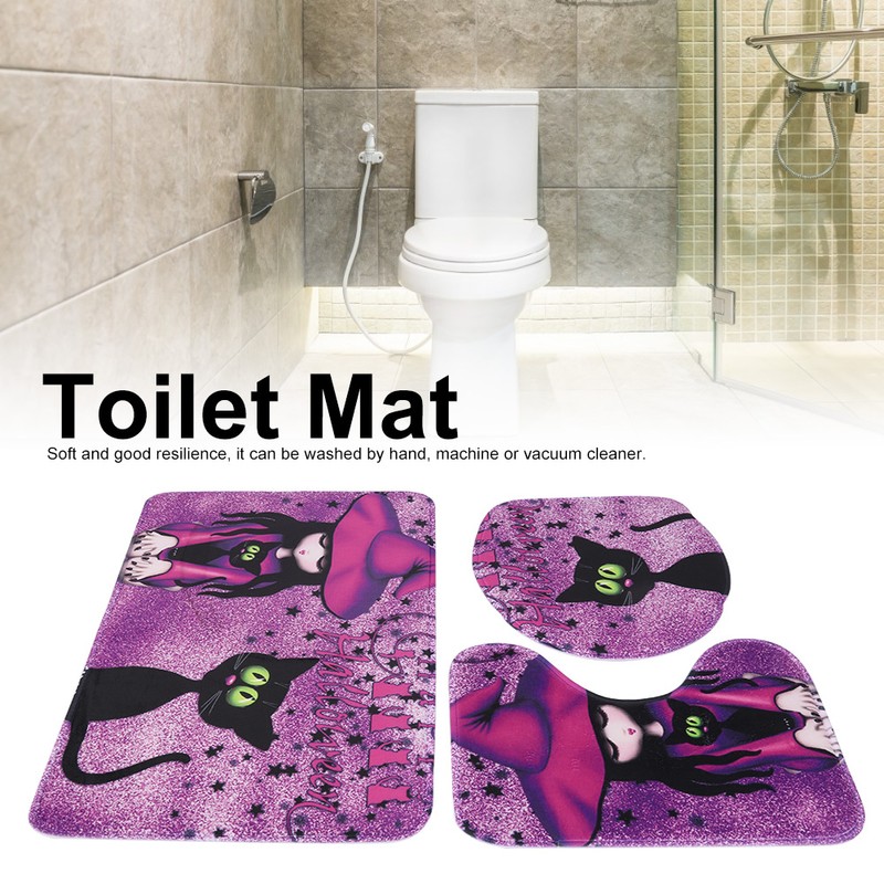 3PCS Witch Pattern Polyester Toilet Mat Carpet Non slip Bath
