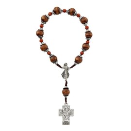 Needzo Divine Mercy One Decade Rosary, Double-Capped Wood Beads, St. Christopher and Holy Family Cross, 7.75 Inches