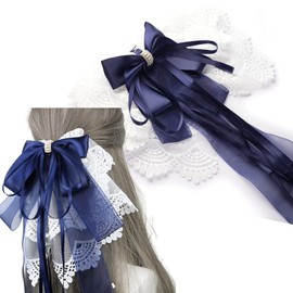Hair Barrette, Big Ribbon, Lace, Hair Ornament, Invitations, Hair Pin, Hair Accessory, Blue