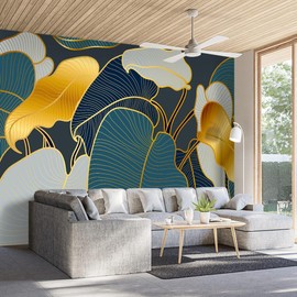 WXHFM - Golden Botanical Leaf wallpeper Living Room Bedroom Wall Mural - 91"x65"（Not Peel and Stick）