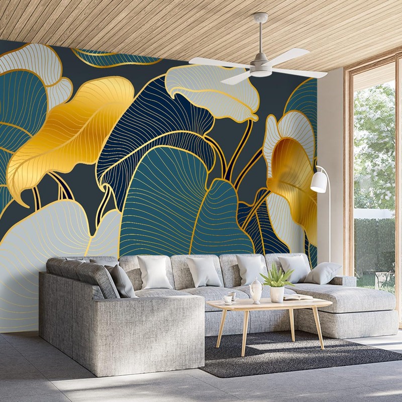 WXHFM - Golden Botanical Leaf wallpeper Living Room Bedroom Wall