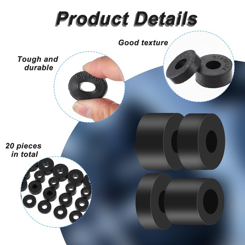 20PCS Rubber Spacer, 4 Sizes Black Thick Rubber Washers, Non-Slip