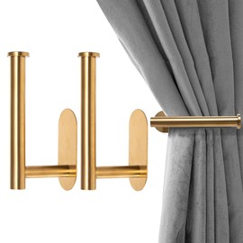 MaxMona Metal Curtain Holdbacks - Self-Adhesive Curtain Pull Backs, Curtain Hooks - No Drill Curtain Drapery Tiebacks Holders for Windows, Doors - Multi-Purpose Hooks for Home - Set of 2