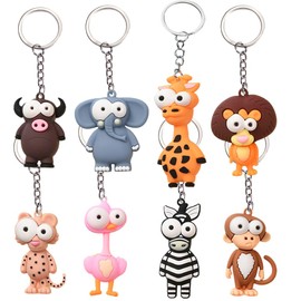 KDFSSIPE Jungle Animals Keyring, Mini Key Chains, Animal Keychains, Funny 3D Animal Key Ring Pendant, Jungle Animal Theme Party, Birthday Favours, Kids Party Bag Fillers