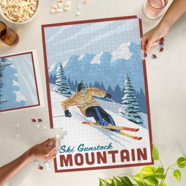 Lantern Press 1000 Piece Jigsaw Puzzle, Ski Gunstock Mountain, Downhill Skier