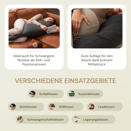 Opanoli® Side Sleeper Pillow Cover Anthracite Made of 100% Cotton - Pregnancy Pillow Body Shape - Oeko-Tex - Washable - Cuddly Pillow - Nursing Pillow Suitable for Side Sleeper Pillow