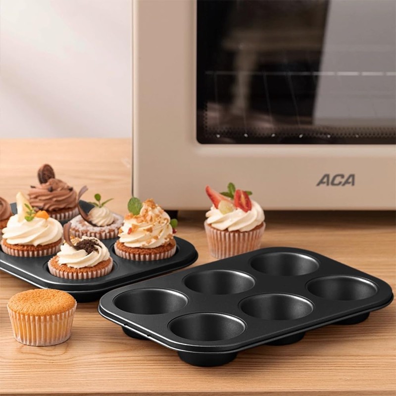 Muffin Tray 6 Cups 2 Pack Non Stick Deep Sturdy