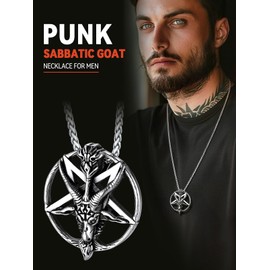 FaithHeart Baphomet Satanic Pendant Mens Necklace Stainless Steel Devil Symbol Pentagram Goat Jewellery Amulet Gifts for Boys