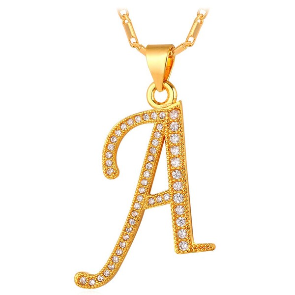 U7 Letter Necklace 18K Gold Plated Cubic Zirconia Iced Out