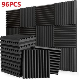 12pcs-96pcs Black Soundproof Wall Pad , 12"X12"X1" Acoustic Foam Panel Wedge Studio Soundproofing Wall Tiles:_96pcs