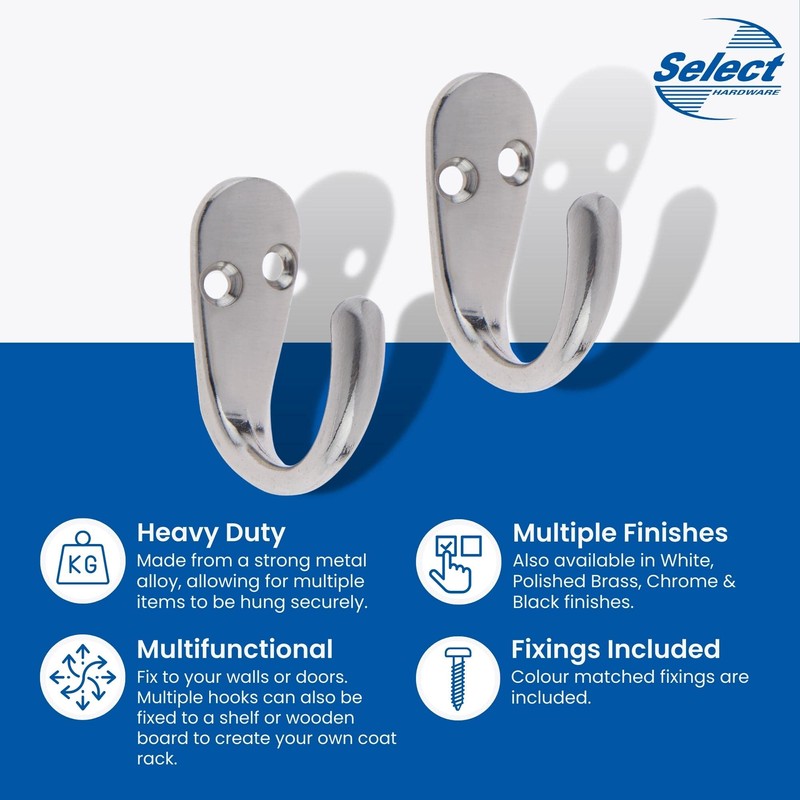 Select Hardware HK0209B 2X Single Robe Coat Hooks with Screws,