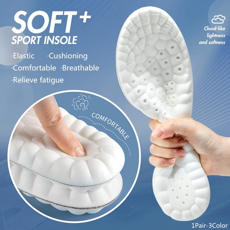 2 Pairs Memory Foam Insoles Shock Absorption Flexible Replacement Insoles