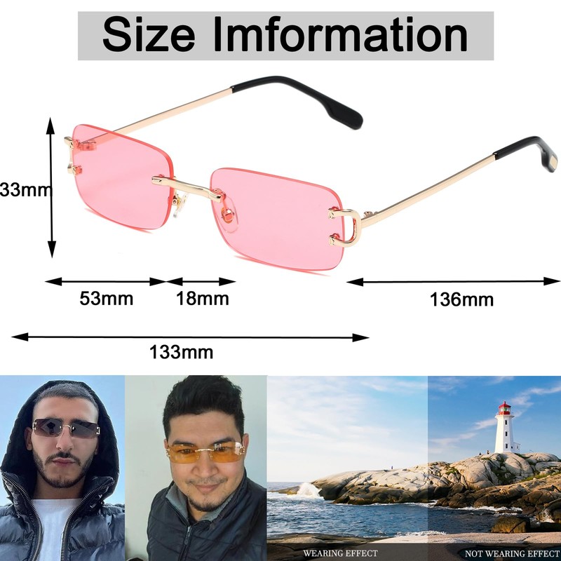 Ggpyyon Rimless Rectangle Sunglasses for Women Men,Retro Frameless Eyewear Sun