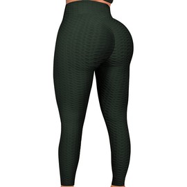 FITTOO Women's Honeycomb Anti Cellulite Leggings Booty Scrunch High Waist Push Up Boom Booty Sports Leggings Stretch Gym Yoga Pants, #1 Peacock Green