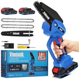 Vniissok Chainsaw 6 Inch Mini Electric Chainsaw Cordless With 2x 2.0Ah Battery Handheld Electric Portable Chainsaw Brushless Hand Saw for Wood Cutting/Tree Branches Trimming (6 inch)