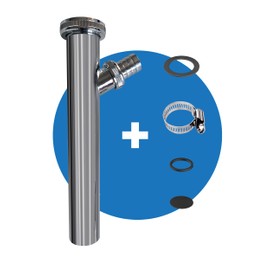 FEINER® Premium Universal Adjustment Pipe Drain Pipe 1 1/4 Inch x 200 mm x Diameter 32 mm Immersion Pipe with Device Connection, Pipe for Sink Siphon on Wash, Dishwasher Chrome-Plated + Free Hose