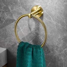 WANGCL Brushed Towel Ring Hand Towel Holder Stainless Steel Simple Round Towel Hanger for Contemporary Bathroom Farmhouse Kitchen Organizer Wall Mounted（Gold）