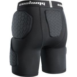 COOLOMG Youth Kids Football Girdle Shorts with Cup Pocket 5 Built in Pads Hip,Thigh,Tailbone Padded Shorts for Football Rugby Softball Black M