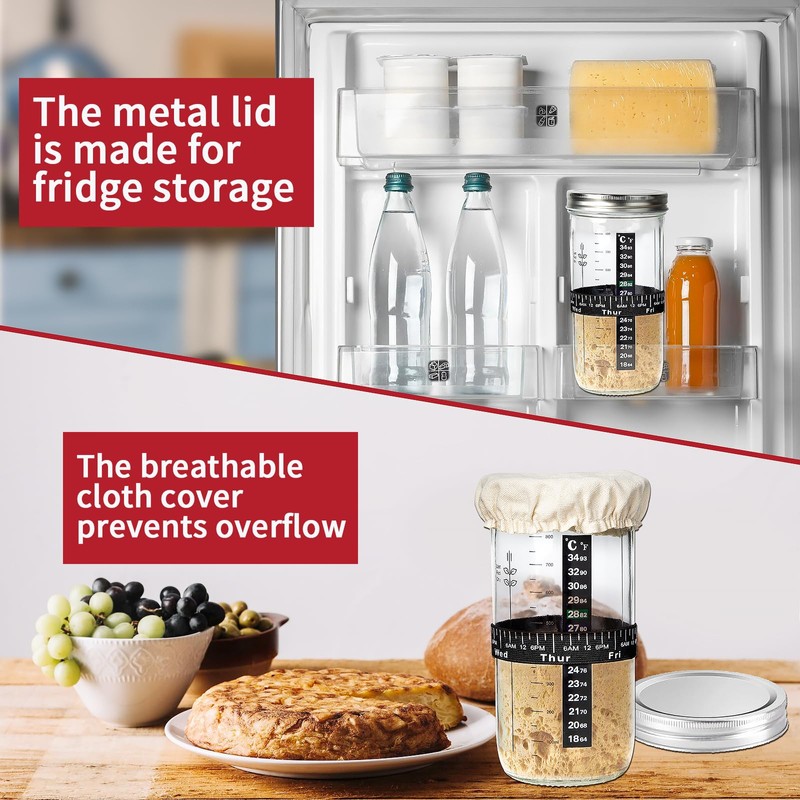 INFTYLE Sourdough Bread Starter Jar Kit 34oz Large Capacity Glass