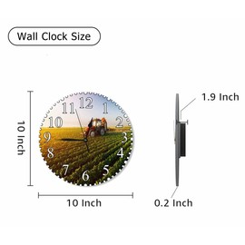 KEEPSUPER Soybean Field Wall Clock Tractor Golden Rice Fields at Sunrise at Spring Clock 10 Inch Silent Non-Ticking Clocks Battery Operated for Home Living Laundry Room Kitchen Bedroom Office