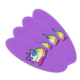 Unicorn Cat with Rainbow Calico Markings Double-Sided Oval Nail File Emery Board Set 4 Pack