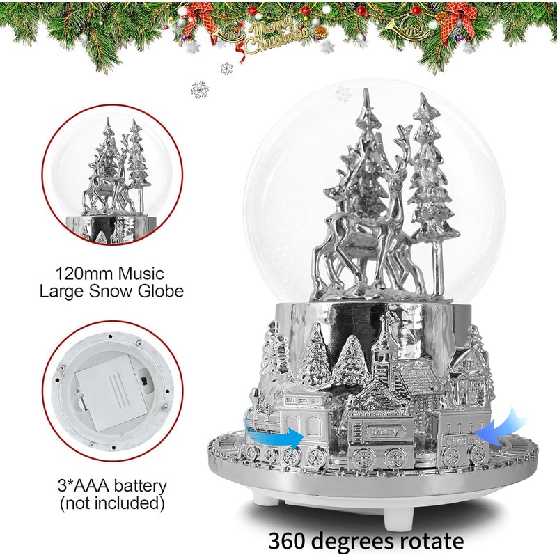 Hpoeude Musical LED Light Up Snow Globe with Rotating Train,