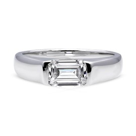 BERRICLE Sterling Silver East-West Wedding Engagement Rings 1 Carat Half Bezel Set Cubic Zirconia CZ Solitaire Ring for Women, Rhodium Plated Size 4