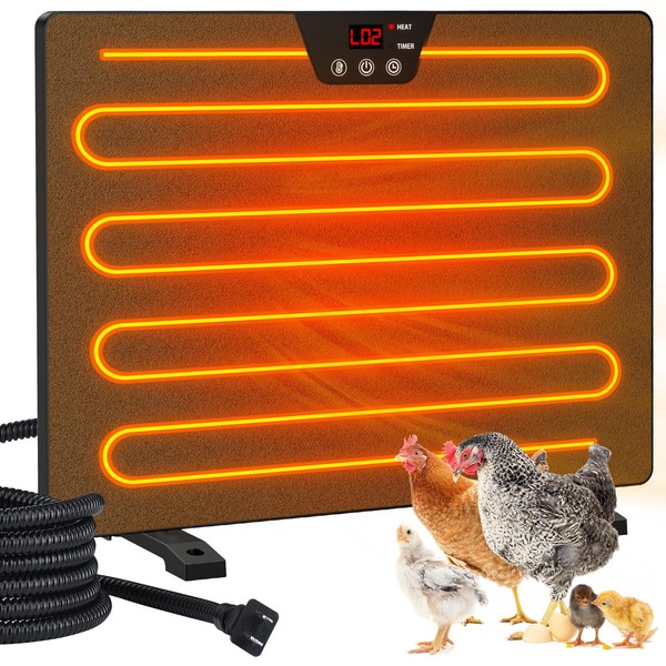 Keten Chicken Coop Heater, 100/200 Watts Radiant Heat Energy Efficient Design, 3 Ways to Use, Safer Than Brooder Lamps Heater with Digital Display and 5 Timing Setting(16.7'' X 12.2'')