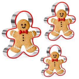 Gingerbread Man Cookie Cutters Set, 3 PCS Gingerbread Man Biscut Cutters Set Stainless Steel Christmas Cookie Cutters with Red Environmental PVC Edge