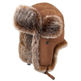 Insun Unisex Aviator Hat Suede Windproof Trapper Hat Warm Faux Fur Russian Hat, brown