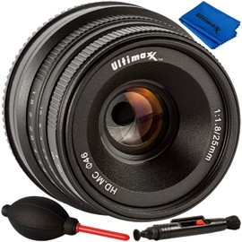Ultimaxx 25mm f/1.8 Manual Lens Kit for Sony FS7, FS7M2, FS5, FS5M2K, a9, a99II, A7, A7II, A7R, A7SII, A7III, A7RIII, a6500, a6300, a6000, a5100, a5000, a3000, NEX Series & Other E-Mount Cameras